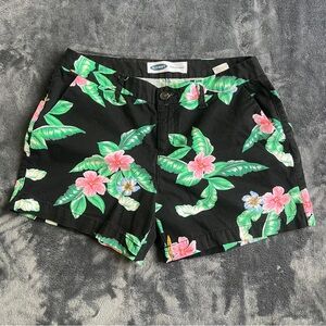 Old Navy Everyday Shorts Black Tropical Floral Hibiscus Palm Print Size 4